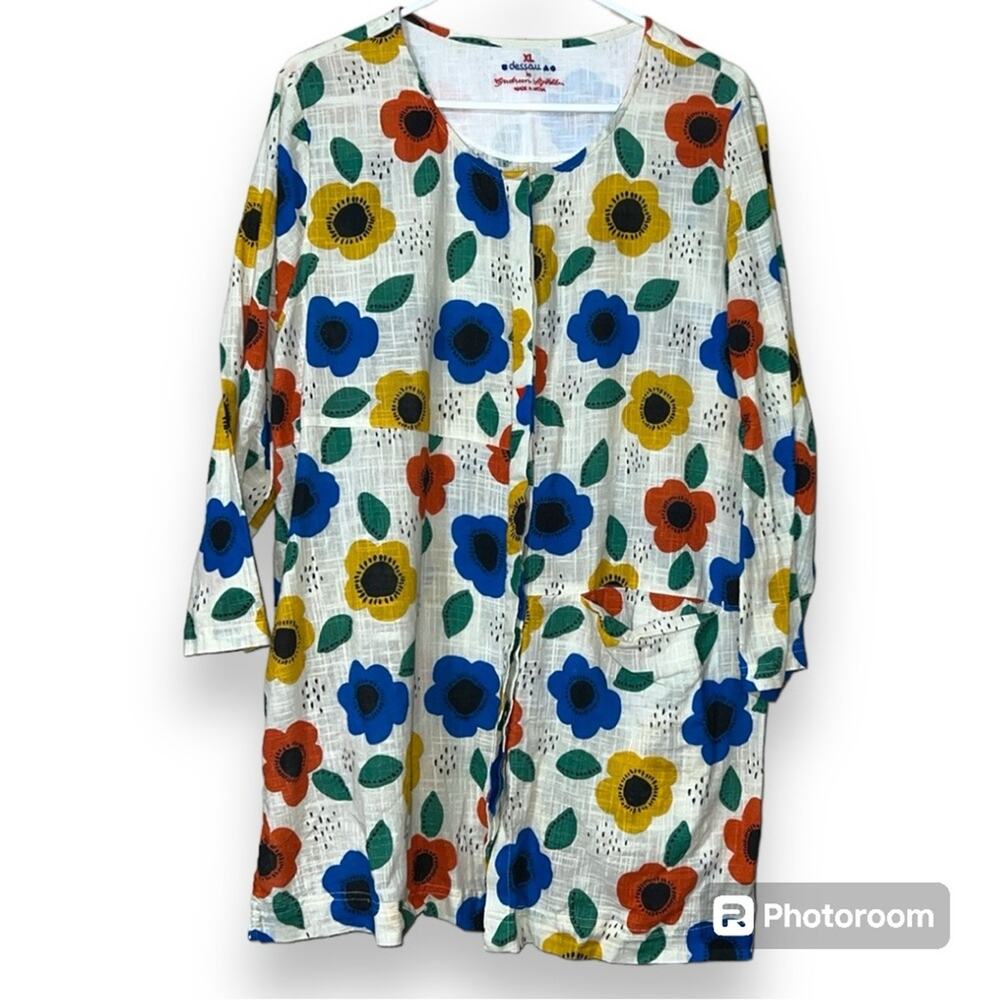 Dessau by womens sz XL asymmetrically cut blouse hidden buttons one inset pocket